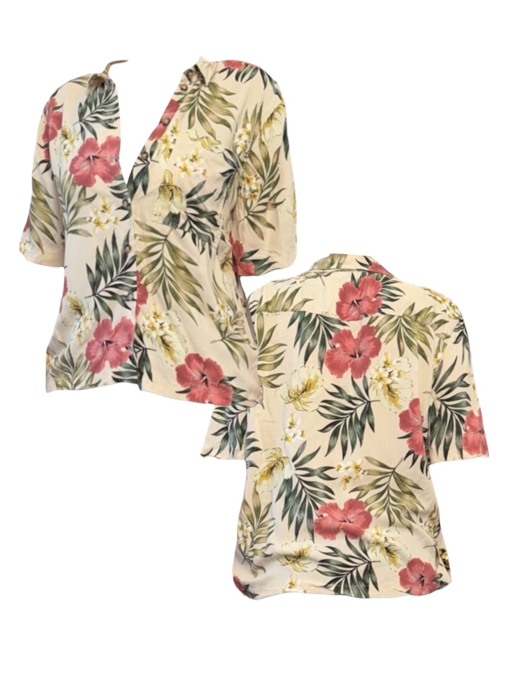 Urban Outfitters Cream Floral Button-Down Shirt with Pink & Green Print